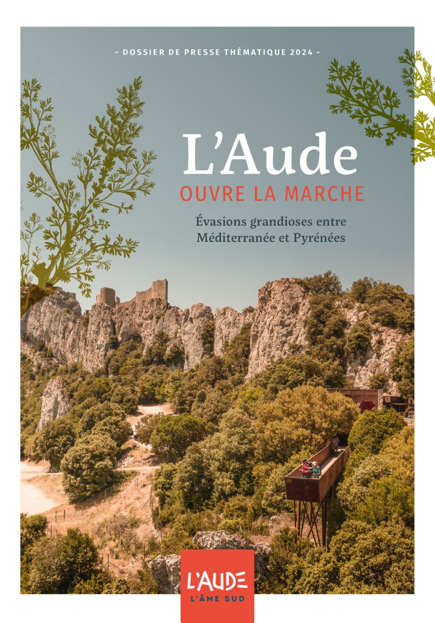 couverture dossier de presse itinérance "l'Aude en marche" ADT Aude 2024